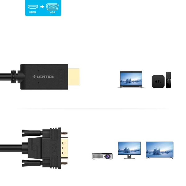 Cáp chuyển đổi HDMI sang VGA 1,8m Lention HV-1.8M-BK
