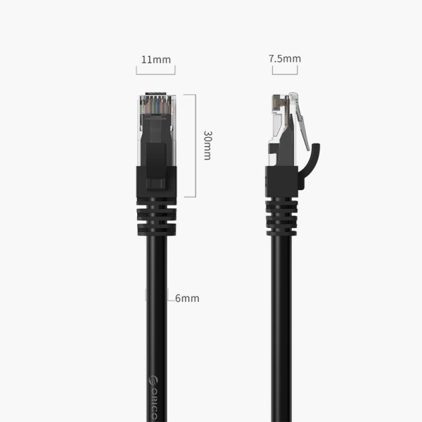 Cáp mạng đầu đúc Cat6 30m Orico PUG-C6-300-BK Đen
