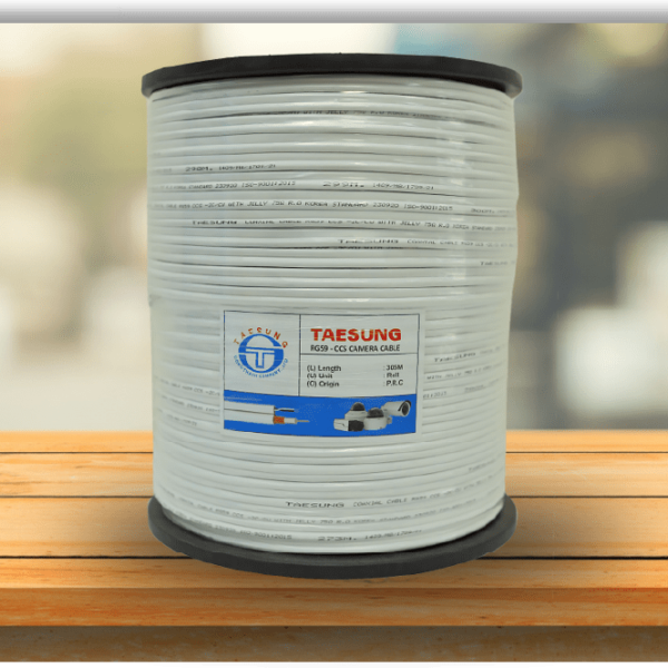 Dây đồng trục Taesung RG59 Liền nguồn CCS 0.9 Cu dầu, 200m/cuộn