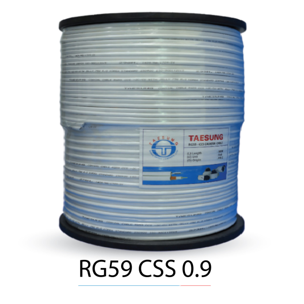 Dây đồng trục Taesung RG59 Liền nguồn CCS 0.9 Cu dầu,305m/cuộn