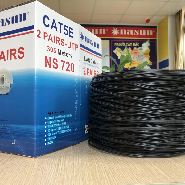 Dây mạng Nasun Cat5 Ngoài trời 4 lõi NS-720, 305m/cuộn, vỏ PE cứng