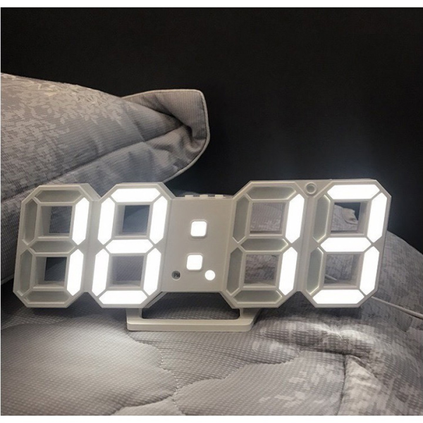 Đồng hồ Led 3D để bàn, treo tường - trắng led trắng