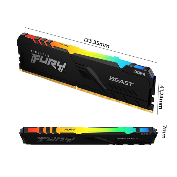 Ram Desktop Kingston Fury Beast RGB (KF436C17BBAK2/16) 16GB (2x8GB) DDR4 3600Mhz
