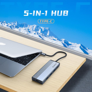 Cáp chuyển đổi 5 trong 1 Orico 5SXRJ-GY (Từ cổng TypeC sang 3 cổng USB 3.0 + 1 Lan 1000 + 1 cổng sạc PD)
