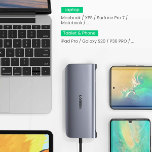 Cáp chuyển đổi từ Type C ra HDMI, VGA, 3.5mm, Lan, USB, Đọc Thẻ, Sạc USB C PD Ugreen 80133
