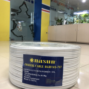Dây đồng trục liền nguồn đồng dầu RG59 Nasun NS-707, 200m/cuộn